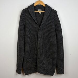 L.L.Bean Cardigan Mens Large Tall Dark Gray Classic Ragg Lambswool Shawl Sweater
